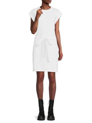 Платье-футболка с круглым вырезом и поясом , цвет Optic White Vince