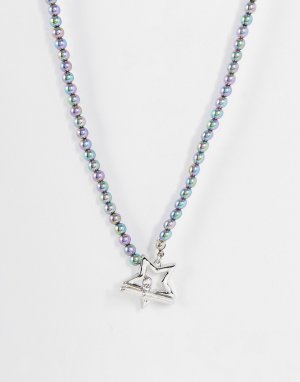 Короткое ожерелье в стиле унисекс из мелкого темного искусственного жемчуга с T-образной застежкой со звездочкой Inspired-Разноцветный Reclaimed Vintage