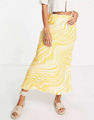 Атласная юбка макси желтого цвета с волнистым принтом & Other Stories