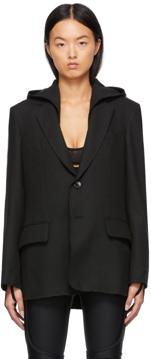 Черный приталенный пиджак с капюшоном Hyein Seo