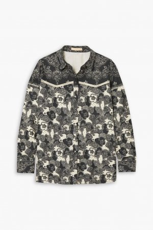 Рубашка из смесового льна и хлопка с принтом Tersia BROCK COLLECTION, черный Collection