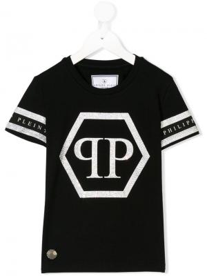 Декорированная футболка Philipp Plein Junior. Цвет: черный