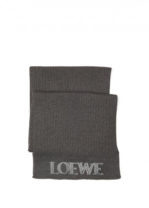 Серый жаккардовый женский шарф с логотипом Loewe