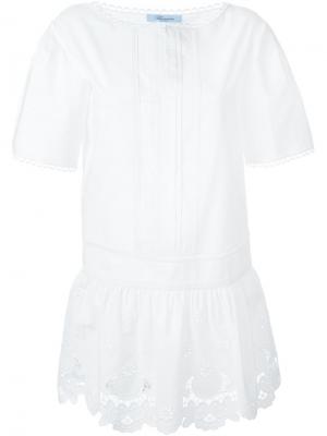 Платье с короткими рукавами и фестончатым подолом Blumarine. Цвет: белый