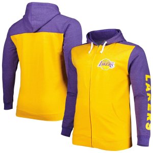 Мужская фирменная толстовка с молнией во всю длину золотистого/фиолетового цвета Los Angeles Lakers Big & Tall Down и Distance Fanatics