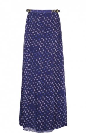 Шелковая юбка-макси на кожаных застежках по бокам Diane Von Furstenberg. Цвет: синий