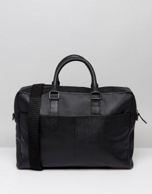 Черная кожаная сумка-сэтчел с тиснением ASOS. Цвет: черный