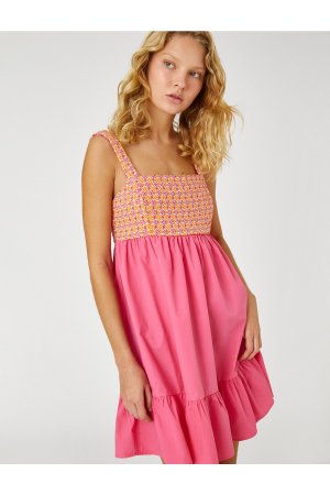 Мини-платье с деталями, связанными крючком, и ремешком воланом , розовый Koton