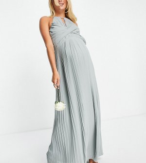 Шалфейно-зеленое плиссированное платье макси с запахом Bridesmaid-Зеленый цвет TFNC Maternity