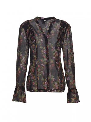 Тосканская шелковая блузка с цветочным принтом , черный Paige