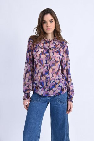 Рубашка с длинным рукавом и принтом рюшами , фиолетовый Molly Bracken