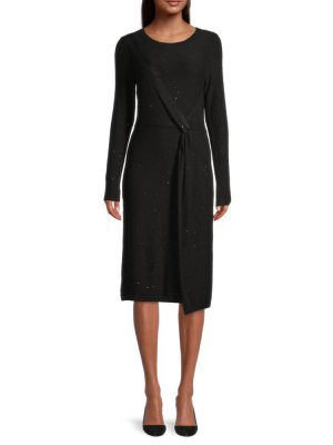 Платье-свитер с каскадом и пайетками сбоку , черный Donna Karan