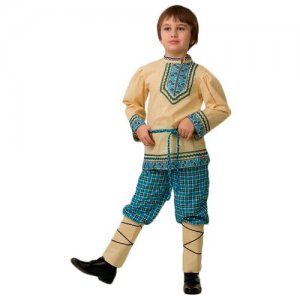 Карнавальный костюм Национальный для мальчика, бежево-голубой, рост 116 см 5605-116-60 Батик