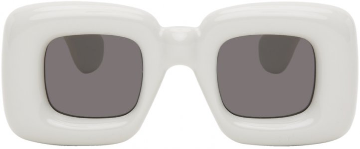 Белые завышенные прямоугольные солнцезащитные очки Loewe