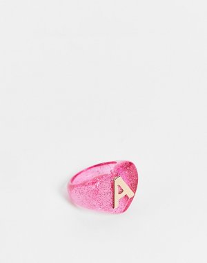 Пластиковое кольцо с буквой А -Розовый цвет ASOS DESIGN