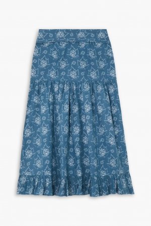 Ярусная юбка миди Natasha из хлопкового поплина с цветочным принтом , синий Batsheva