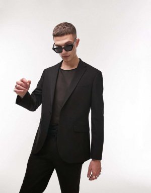 Черный узкий фактурный пиджак Topman