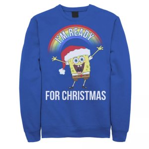 Мужской флисовый пуловер с радужным рисунком «Губка Боб Квадратные штаны» «Я готов к Рождеству» Nickelodeon