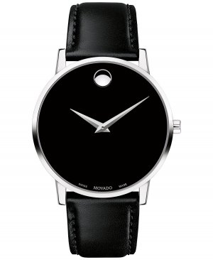 Мужские часы Swiss Museum с классическим черным кожаным ремешком, 40 мм Movado