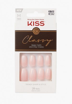 Накладные ногти Kiss с клеем Изысканная классика, форма балерина, средняя длина, 28 шт.. Цвет: бежевый