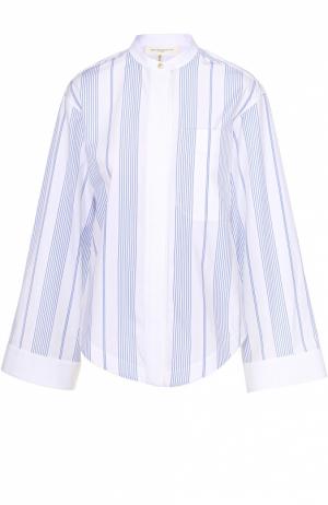 Блуза с воротником-стойкой в контрастную полоску Aquilano Rimondi. Цвет: голубой