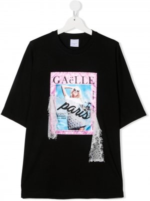 Платье-футболка с графичным принтом Gaelle Paris Kids. Цвет: черный
