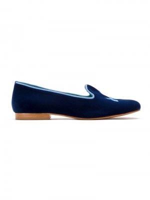 Бархатные лоферы Koons с вышивкой Blue Bird Shoes. Цвет: синий