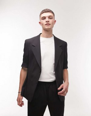 Черный костюмный пиджак с короткими рукавами Topman