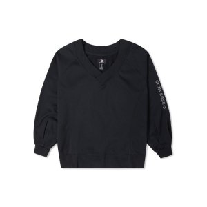 Solid Loose Knit V-Neck Sweatshirt Women Tops Ink-Black 10022959-A01 Converse