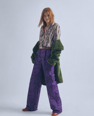 Женские прямые брюки с боковыми карманами и жаккардовым принтом, сиреневый Lola Casademunt. Цвет: фиолетовый