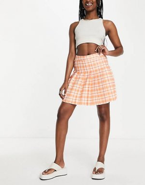 Теннисная юбка в клетку с оранжевым узором New Look