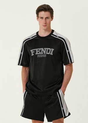 Черная текстурированная футболка с логотипом Fendi. Цвет: черный