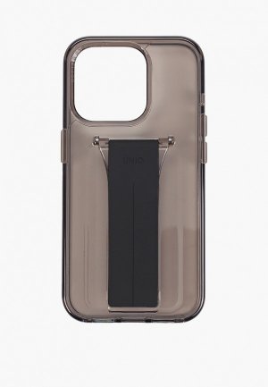Чехол для iPhone Uniq 15 Pro, Heldro Mount с ремешком на руку, шнурком кисть, трансформируется в подставку. Цвет: серый