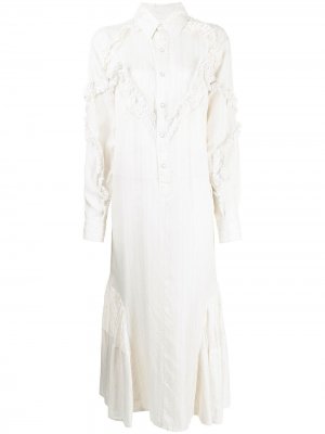 Платье-рубашка в тонкую полоску с оборками Toga Pulla. Цвет: белый