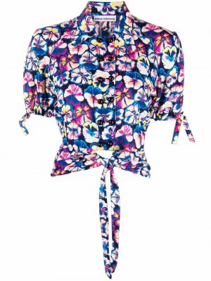 Блузка с объемными рукавами и цветочным принтом Paco Rabanne. Цвет: синий