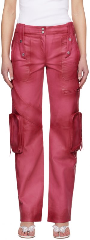 Розовые кожаные брюки карго со спиральным узором Blumarine