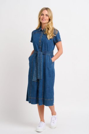 Джинсовое платье-рубашка миди с завязкой на талии , синий Brakeburn