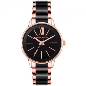 Наручные часы Plastic, черный, розовый ANNE KLEIN. Цвет: черный/розовый/золотистый