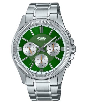Аналоговые кварцевые мужские часы Enticer с зеленым циферблатом из нержавеющей стали MTP-1375D-3 Casio