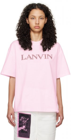 Розовая объемная футболка с бордюрной вышивкой Lanvin