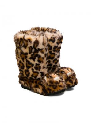 Сапоги-слипоны с леопардовым узором Dolce & Gabbana Kids. Цвет: коричневый