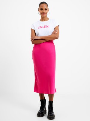 Атласная юбка-комбинация миди , ярко-розовая French Connection