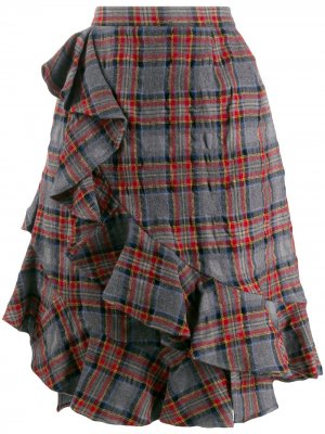 Клетчатая юбка мини с оборками Julien David. Цвет: серый