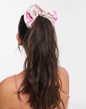 Большая кремово-розовая резинка для волос с цветочным принтом -Multi Pieces