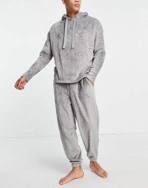 Серая флисовая пижама с джоггерами и худи -Серый ASOS DESIGN