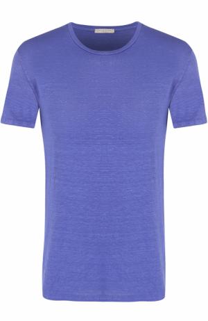 Льняная футболка с круглым вырезом Daniele Fiesoli. Цвет: синий