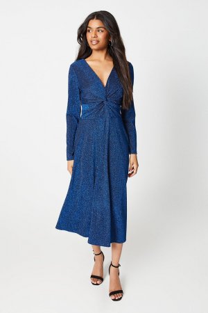 Платье миди из джерси с блестками Petite , синий Wallis