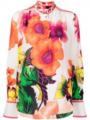 Шелковая блузка с цветочным принтом Camilla. Цвет: белый