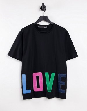 Черная oversized-футболка с большой надписью Love -Черный цвет Moschino