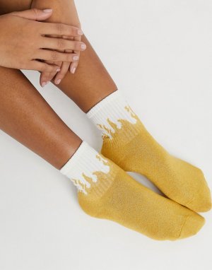 Носки из органического хлопка с рисунком пламя золотистого цвета блестками Lotta-Золотистый Monki